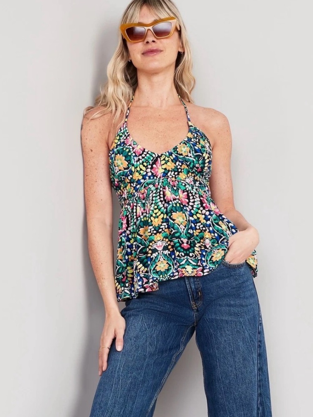 Old Navy Floral Halter Tank with Multi-Color Print